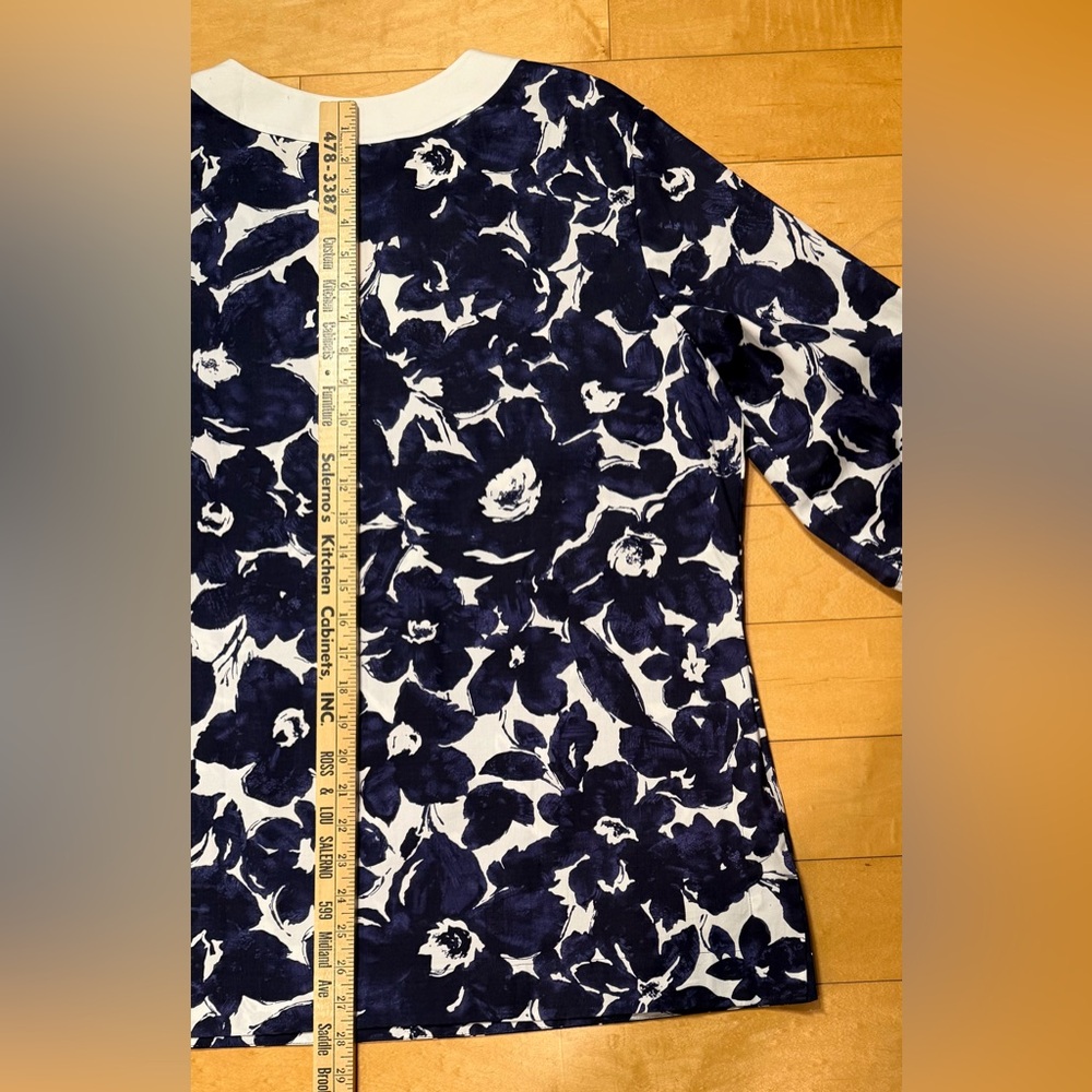 NWT Jones New York Signature Cotton V Neck Tunic Top Floral Print - Navy Wht -XL - Picture 9 of 10